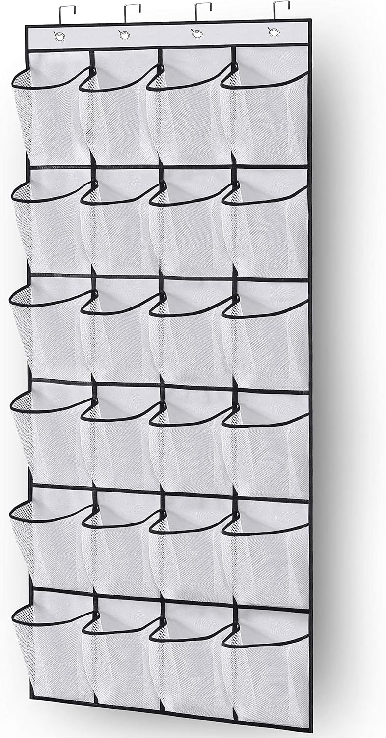 pc Over the Door Shoe Storage Organizer Hanging Shoe Rack Holder 24 Large Mesh Pockets for Closet Door Organization with Hangers White White