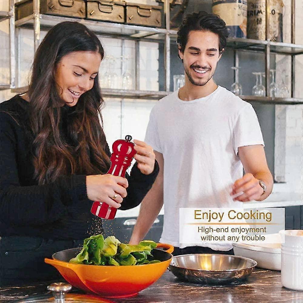 Salt and Pepper Mill Wooden Pepper Mill Salt Pepper Shaker With Adjustable Ceramic Rotor_Cheap Gifts 2pcs red
