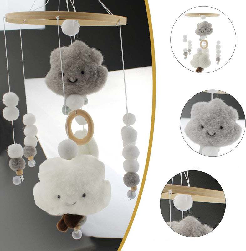 Baby Mobile Music Box, Safe Baby Crib Mobile Hanging Pendant Music Box Bedside Clock Grey_yux Gray
