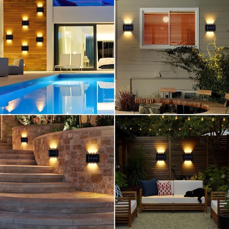4 Pack Outdoor Solar Wall Lights Warm White IP65 Waterproof Up and Down Lights for Garden Yard Patio Fence