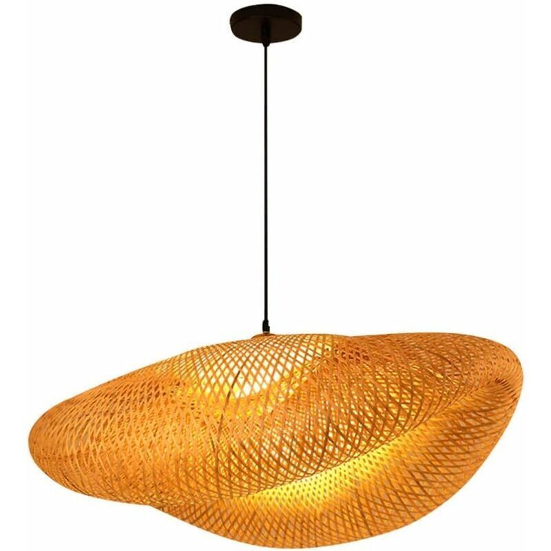 E27 Bamboo Rattan Pendant Light Vintage Adjustable Woven Chandelier for Dining Office Cafe, 40cm