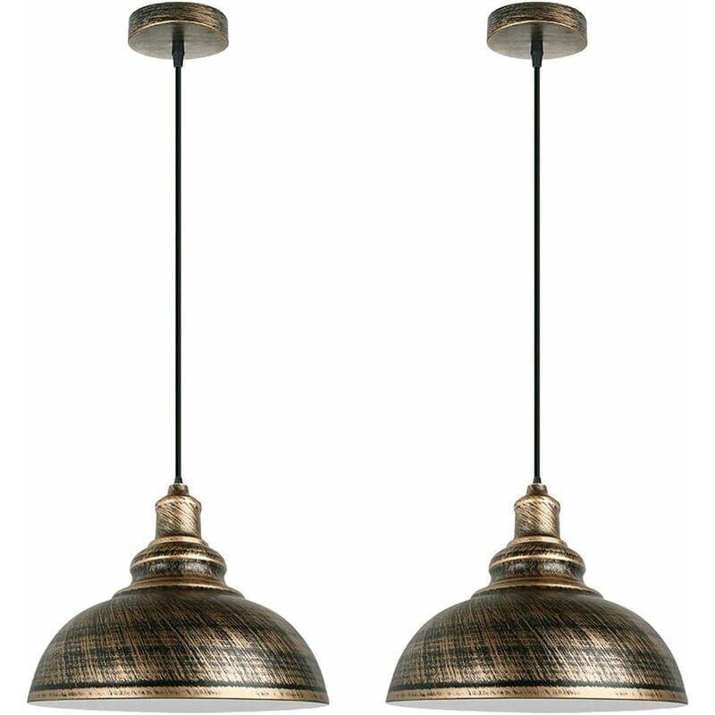 2 Pack Industrial Vintage E27 Pendant Light Copper Rust Ceiling Lamp Shade, 29cm Diameter