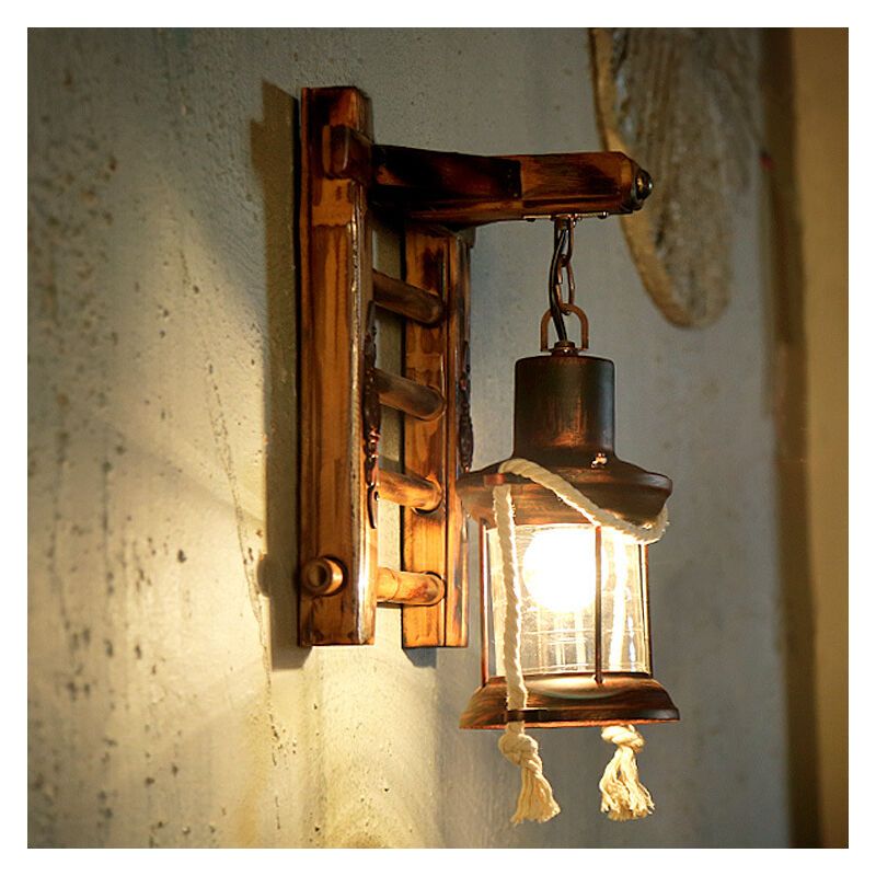 Vintage Industrial Wall Light Iron Metal Bamboo Outdoor Wall Lamp