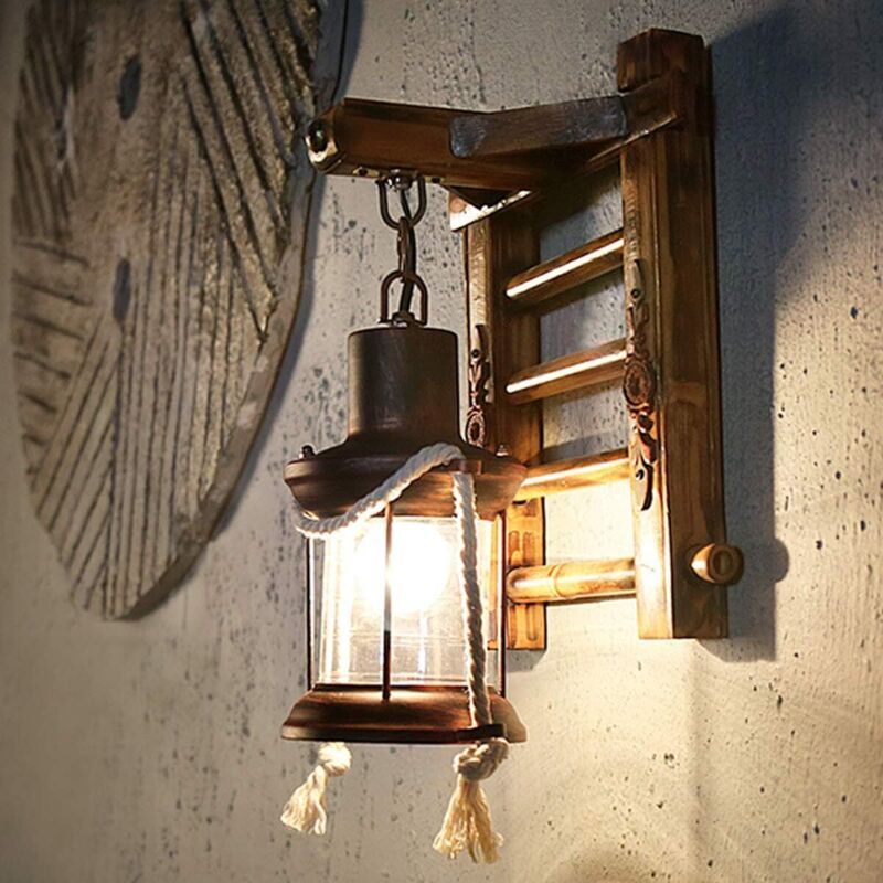 Vintage Industrial Wall Light Iron Metal Bamboo Outdoor Wall Lamp