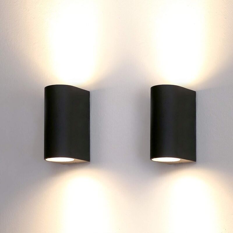 2 Pack Outdoor Wall Lights Aluminum Up Down IP44 Waterproof Black Lamps for Patio Garden Balcony Porch