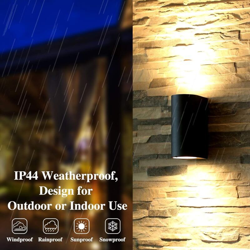 2 Pack Outdoor Wall Lights Aluminum Up Down IP44 Waterproof Black Lamps for Patio Garden Balcony Porch