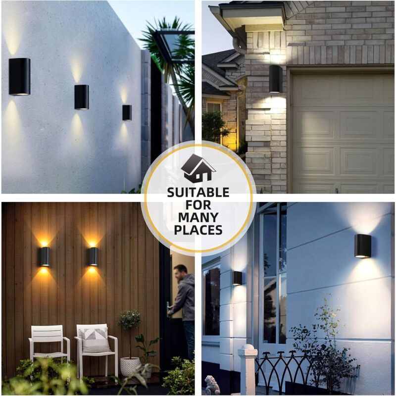 2 Pack Outdoor Wall Lights Aluminum Up Down IP44 Waterproof Black Lamps for Patio Garden Balcony Porch