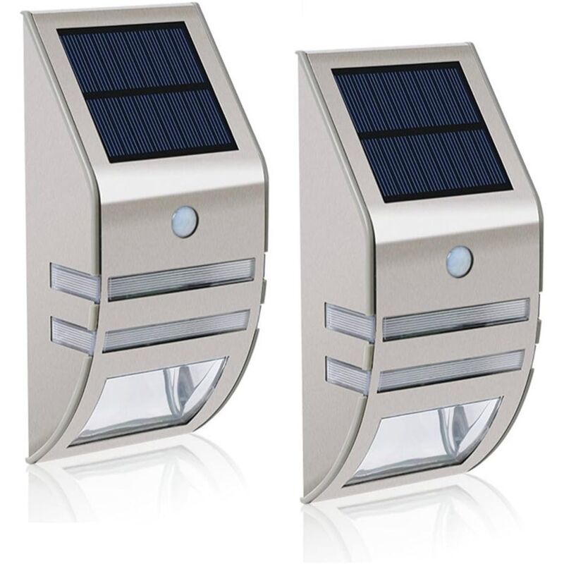 2 Pack LED Solar Outdoor Wall Lights with Motion Sensor Stainless Steel Waterproof, 90 Degree Wide Angle