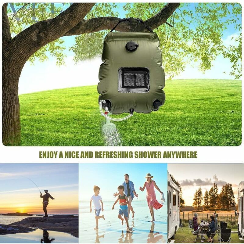 Solar Camping Shower Bag, Solar Portable Shower Bag, Outdoor Foldable Water Bag with Switchable Shower Head Solar Water Heater for Hiking, 20 L