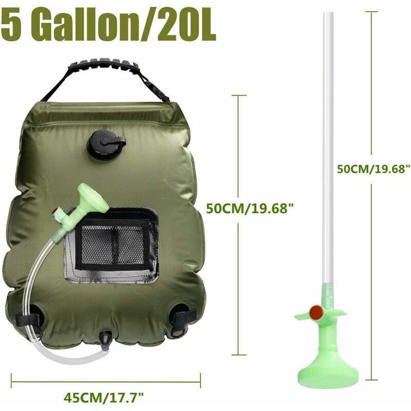 Solar Camping Shower Bag, Solar Portable Shower Bag, Outdoor Foldable Water Bag with Switchable Shower Head Solar Water Heater for Hiking, 20 L