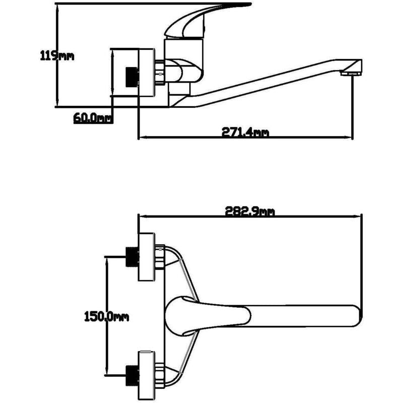 Kitchen Mixer Tap, Wall Mounted, Low Spout, Silver