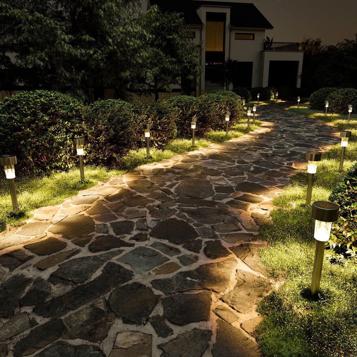 10 Pack Solar Garden Pathway Lights, Color Changing LED Stake Lights With Auto Dusk To Dawn Sensor, Stainless Steel, IP44 Outdoor For Lawn, 34 cm