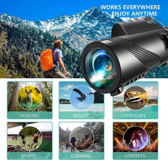 HD Monocular Telescope With BAK4 Prism, Phone Holder And Tripod, Black, 80 x 100, 165 x 53 mm