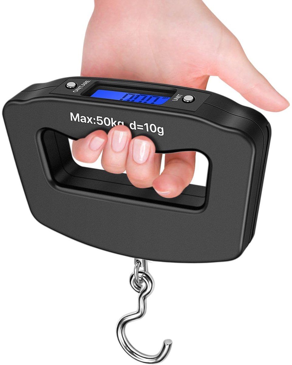Digital Luggage Scale With Hook, Capacity Accuracy, Backlit LCD Handheld Travel Baggage Scale For Suitcases, Black, 50 kg, 10 g, 12 x 8 cm