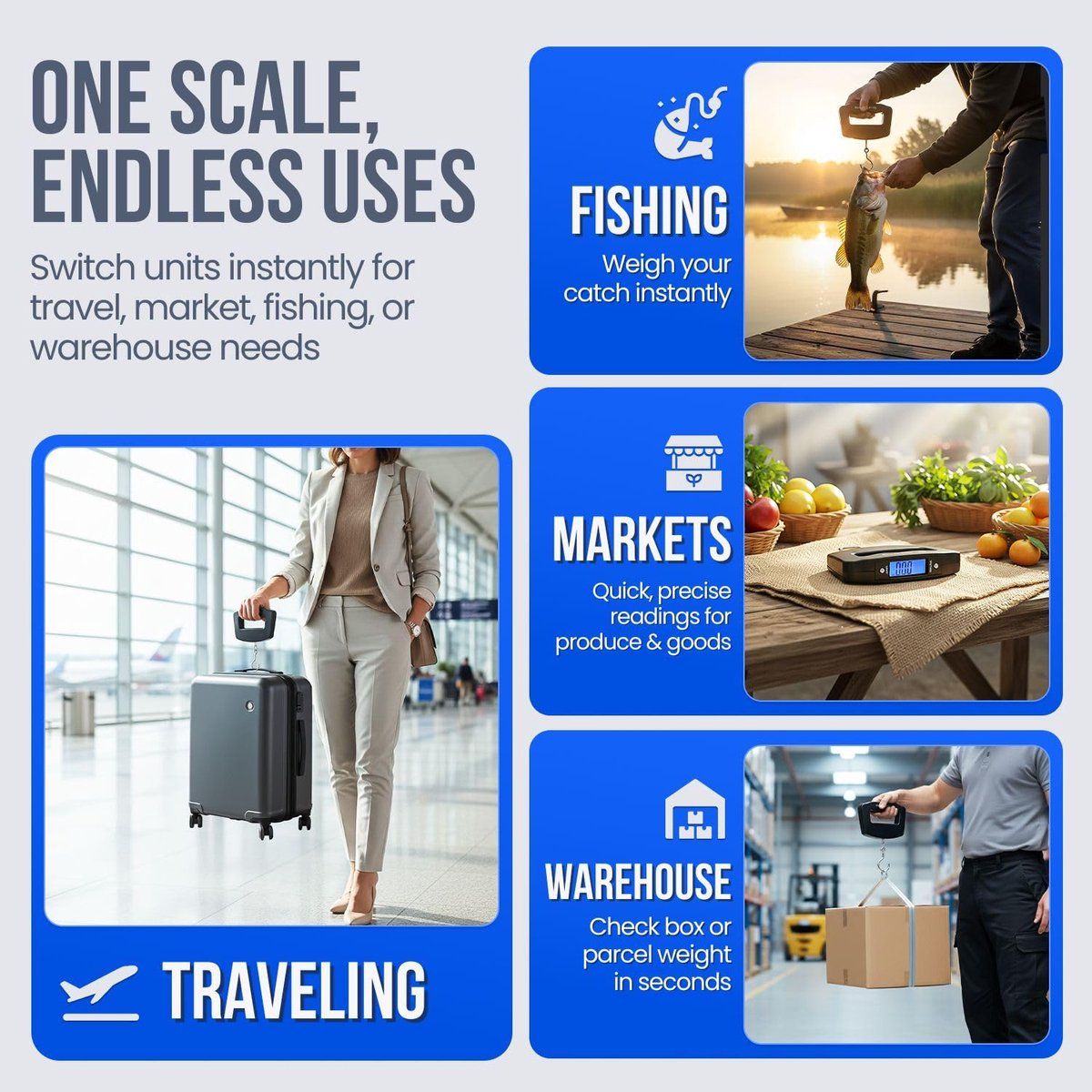 Digital Luggage Scale With Hook, Capacity Accuracy, Backlit LCD Handheld Travel Baggage Scale For Suitcases, Black, 50 kg, 10 g, 12 x 8 cm