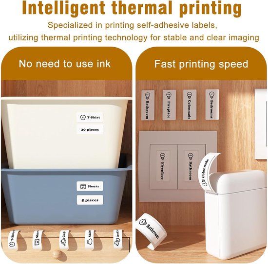 Thermal Label Printer With Bluetooth App, Inkless Mini Label Maker And 5 Paper Rolls, White, 20 x 14 cm