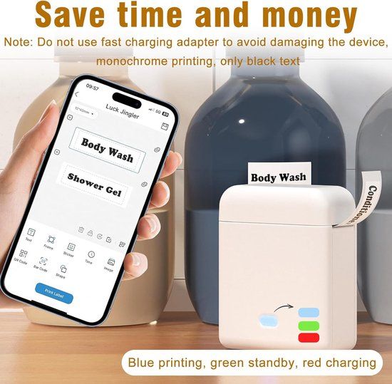 Thermal Label Printer With Bluetooth App, Inkless Mini Label Maker And 5 Paper Rolls, White, 20 x 14 cm