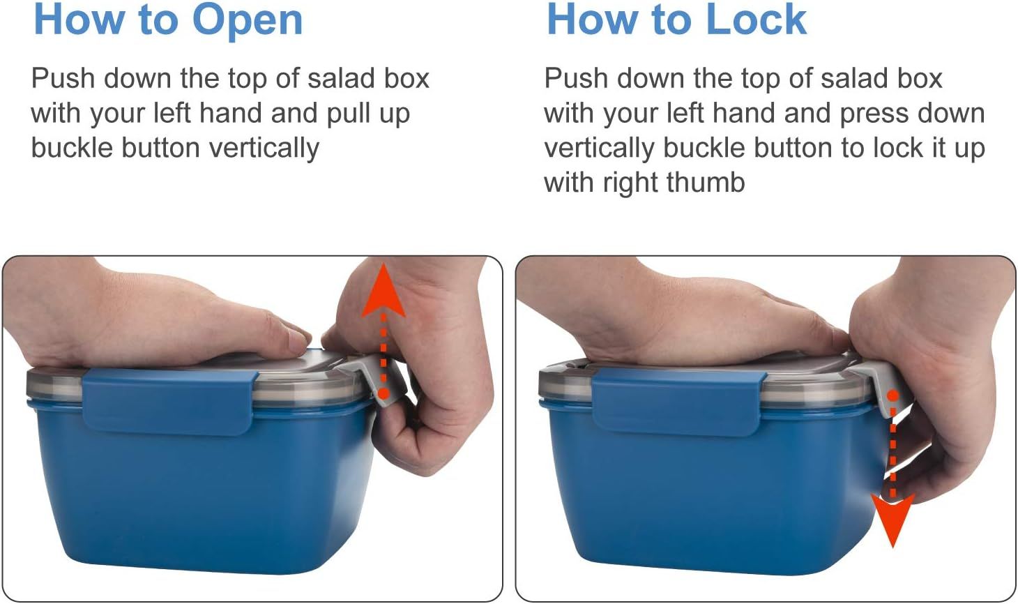 Salad Lunch Container 3 Compartments with Sauce Cup Blue, 1.5 L