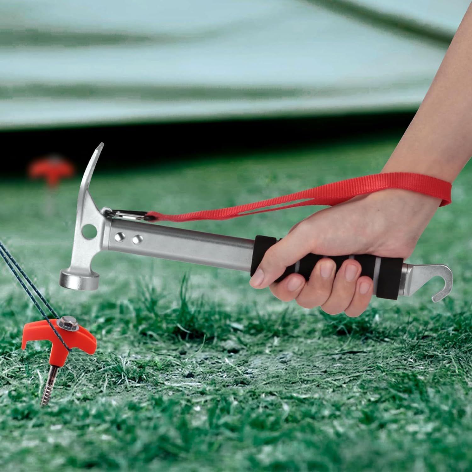 Camping Hammer 3 in 1 with Tent Stake Puller Grey, 29.5 x 11 cm