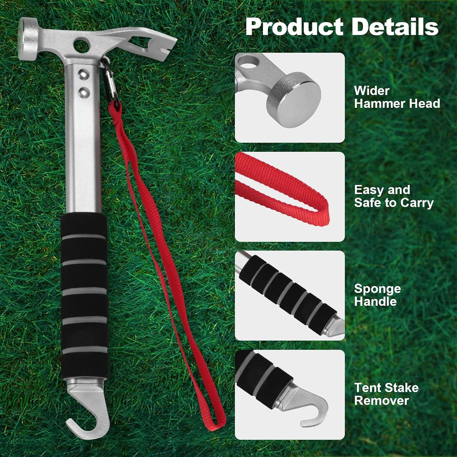 Camping Hammer 3 in 1 with Tent Stake Puller Grey, 29.5 x 11 cm