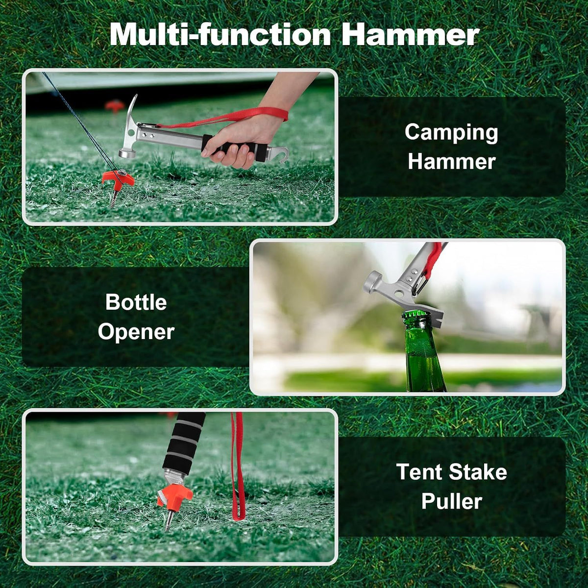 Camping Hammer 3 in 1 with Tent Stake Puller Grey, 29.5 x 11 cm
