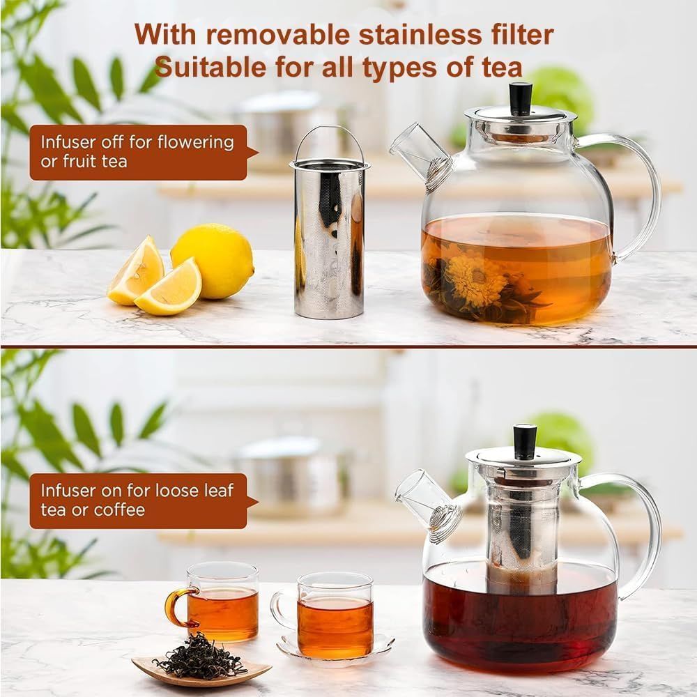 Glass Teapot with Stainless Steel Filter, 1.5 L