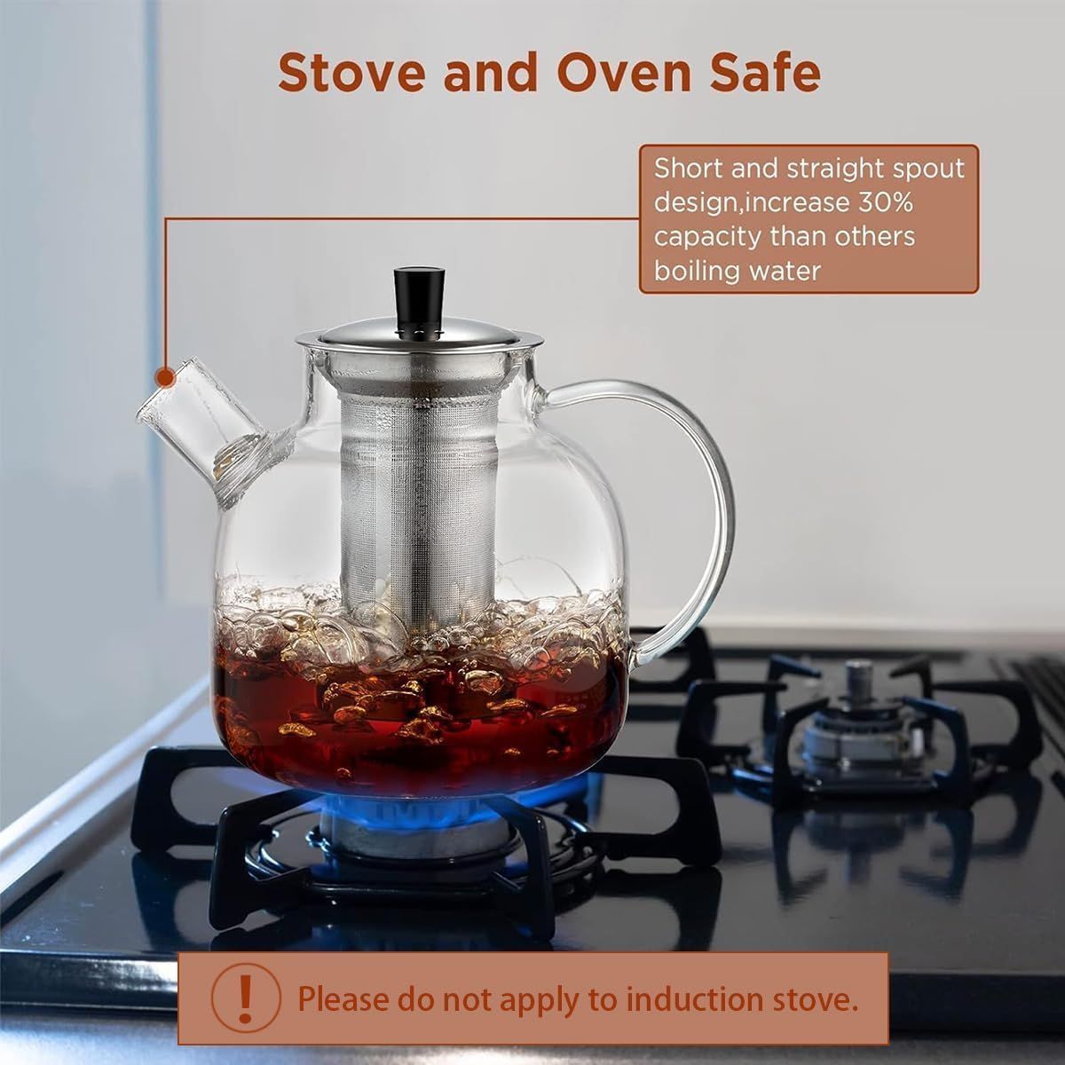 Glass Teapot with Stainless Steel Filter, 1.5 L