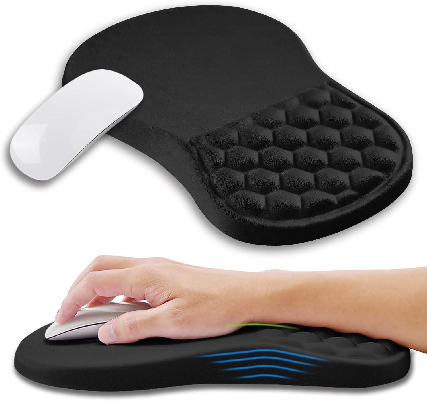 Ergonomic Memory Foam Mouse Pad with Wrist Rest Ocean Blue Non-Slip Base
