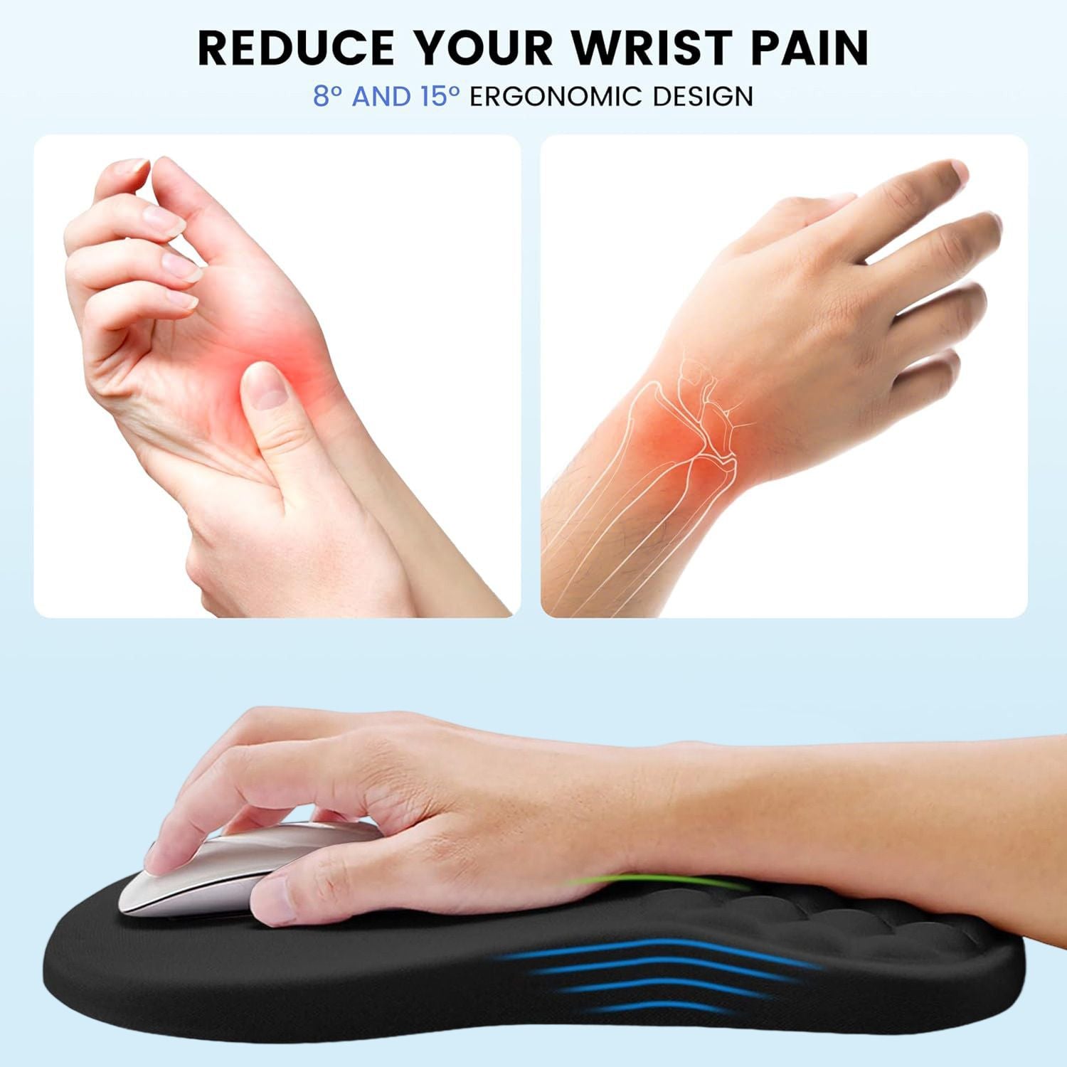 Ergonomic Memory Foam Mouse Pad with Wrist Rest Ocean Blue