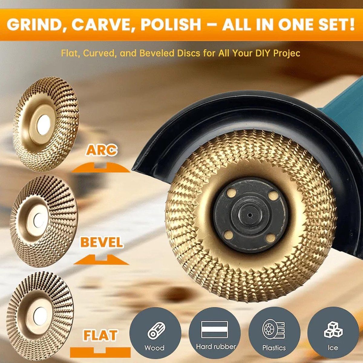 Grinding Disc Set for Angle Grinder, 4 Pcs Wood Carving Discs and 5 Pcs Rasp Drill Bits for Wood Cutting and Shaping, Compatible with Angle Grinder
