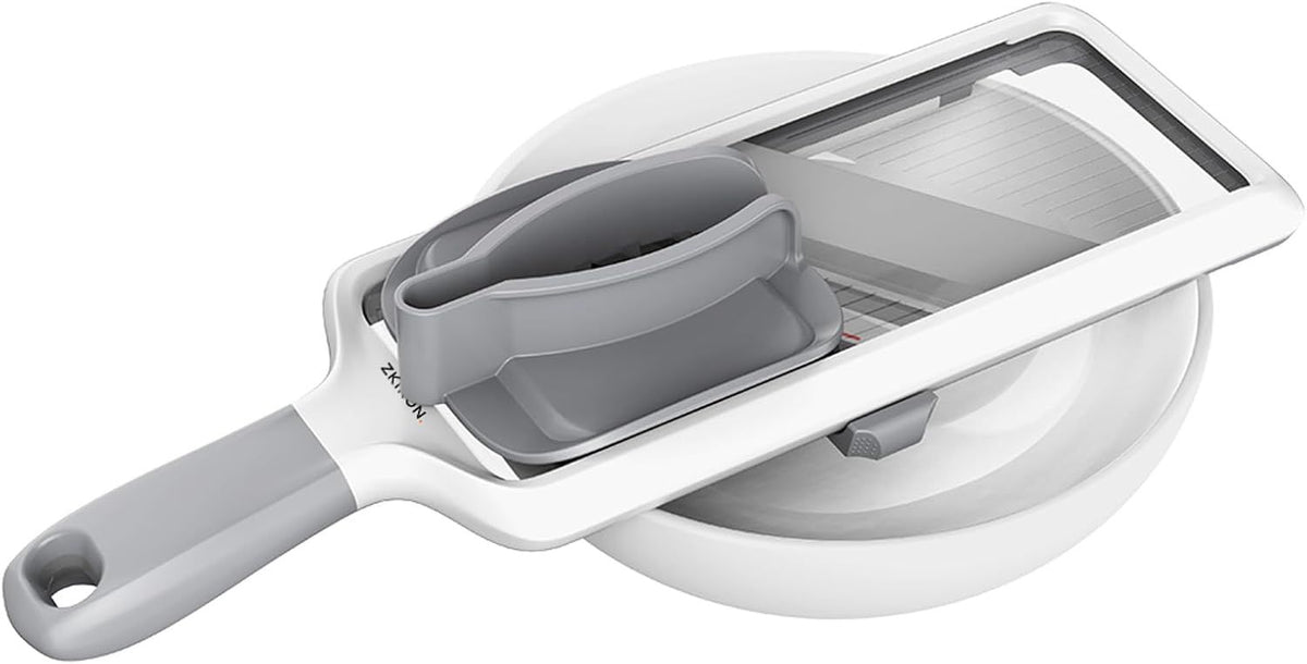 Handheld Mandoline Slicer with Adjustable Stainless Steel Blade, Comfort Grip and Safety Food Guard for Fruits and Vegetables, Easy to Clean, Gray