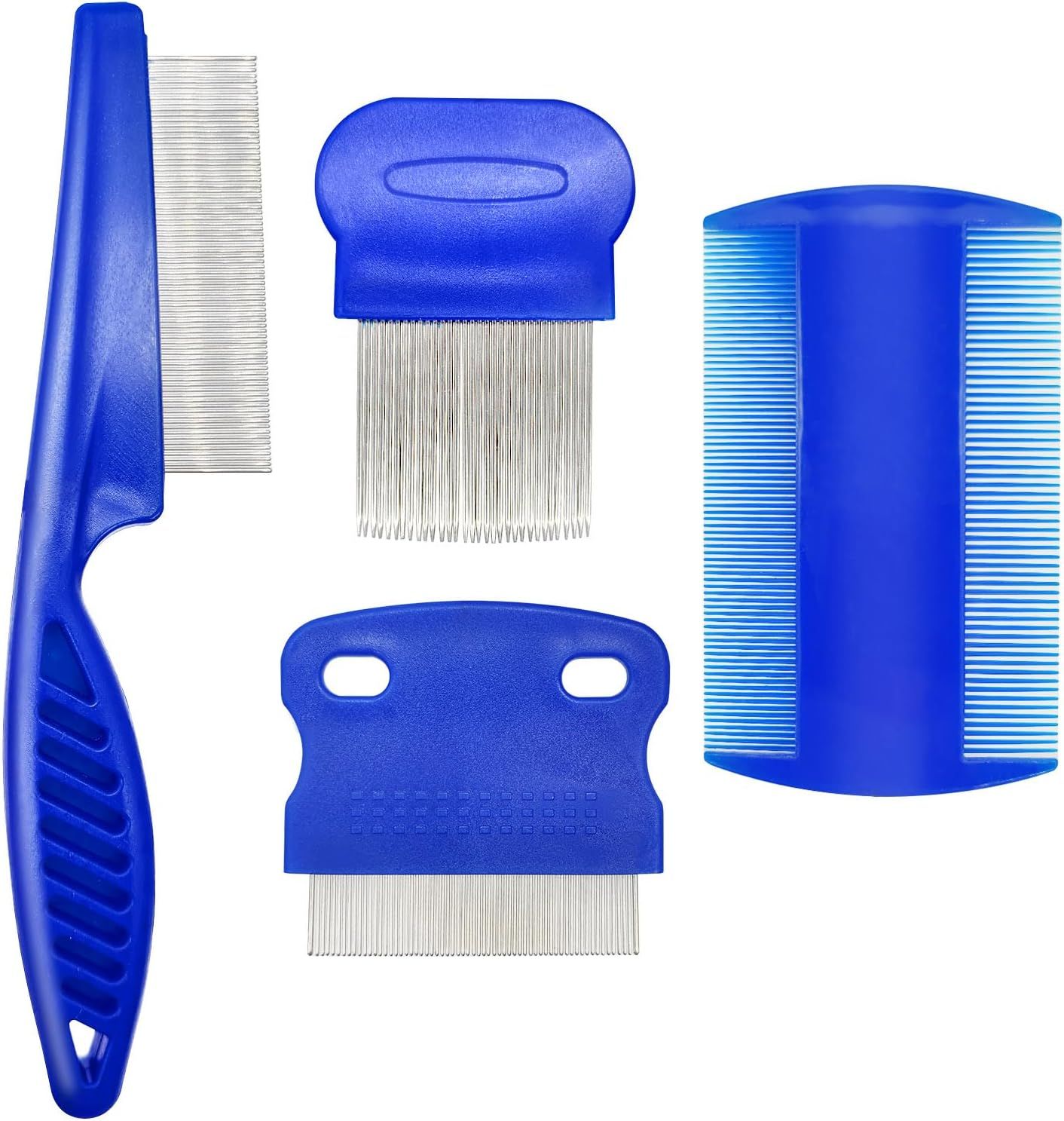 4PCS Pet Flea Combs Dogs Cats Stainless Steel Fine Tooth Grooming Set Blue
