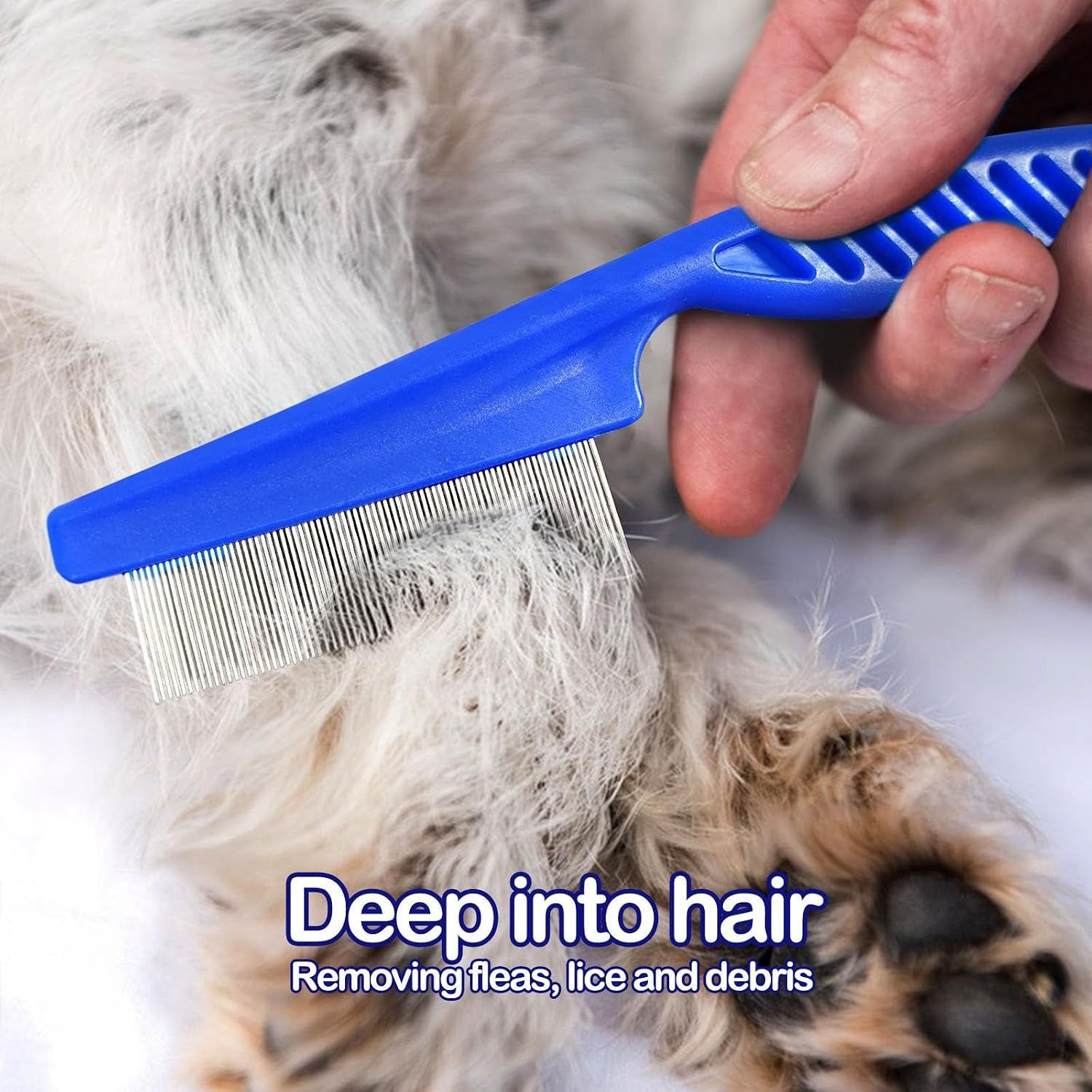 4PCS Pet Flea Combs Dogs Cats Stainless Steel Fine Tooth Grooming Set Blue