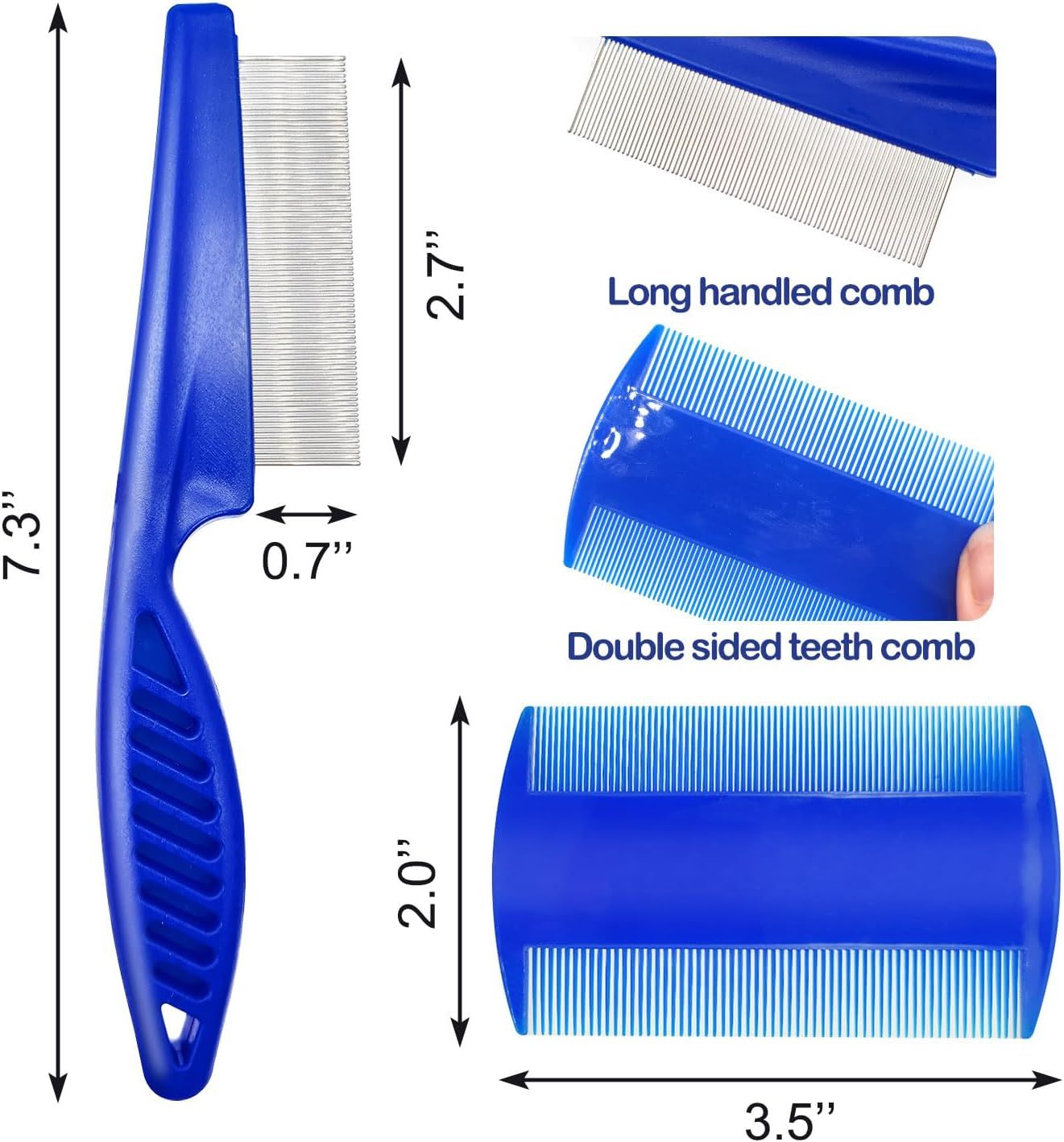 4PCS Pet Flea Combs Dogs Cats Stainless Steel Fine Tooth Grooming Set Blue