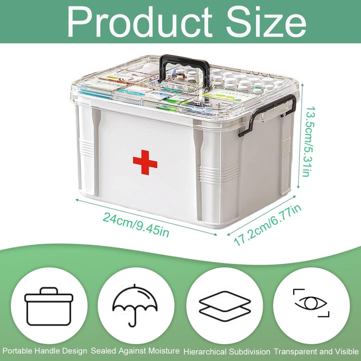 Medicine Storage Box, Double Layer Multi Grid First Aid Organizer with Lid, Portable Medicine Cabinet for Home, Transparent S