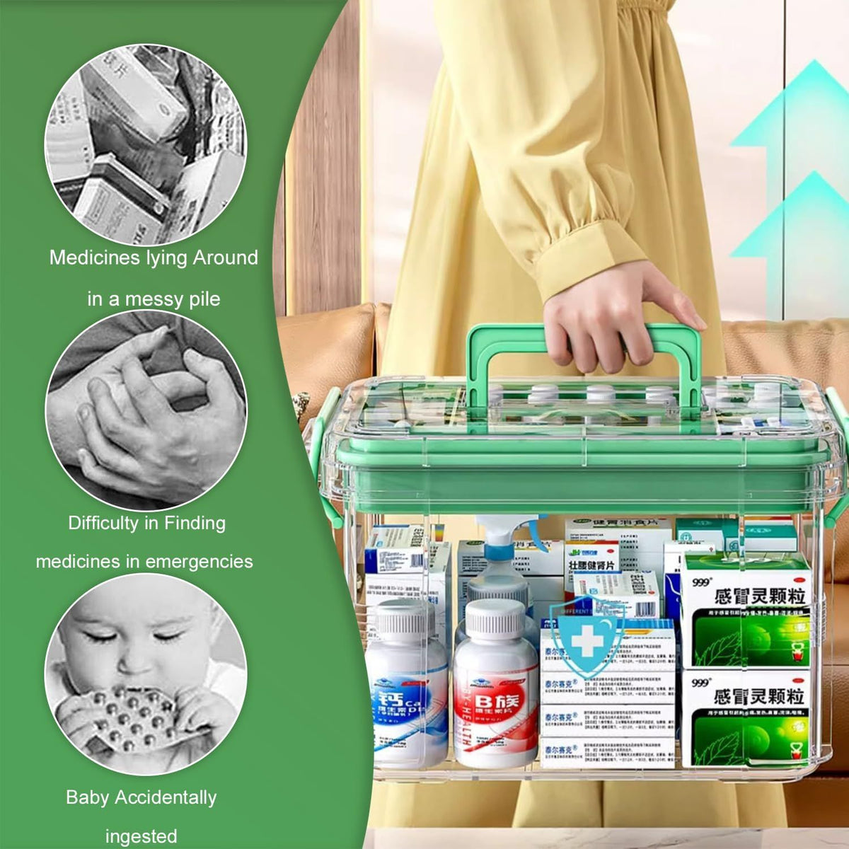 Medicine Storage Box, Double Layer Multi Grid First Aid Organizer with Lid, Portable Medicine Cabinet for Home, Transparent S