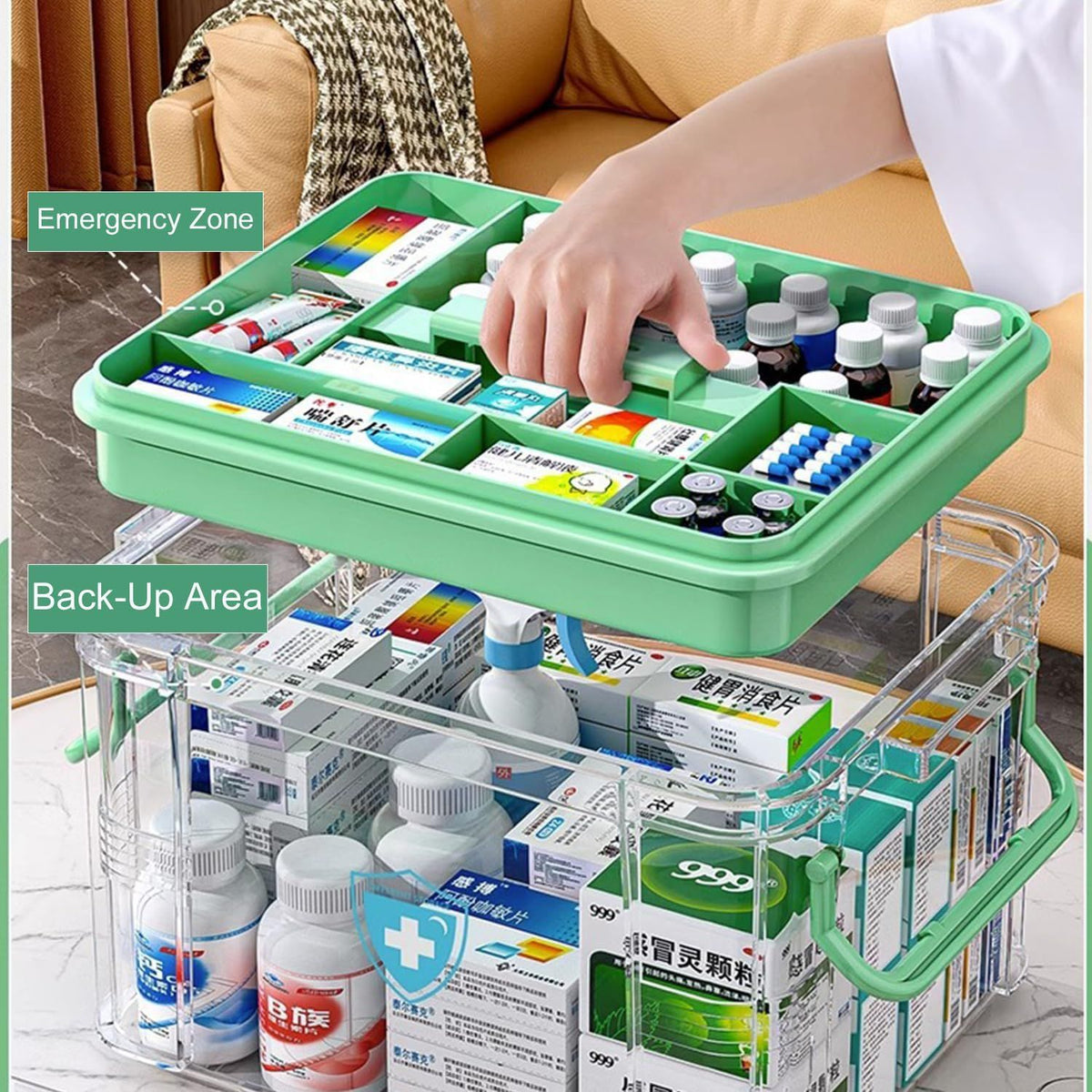 Medicine Storage Box, Double Layer Multi Grid First Aid Organizer with Lid, Portable Medicine Cabinet for Home, Transparent S