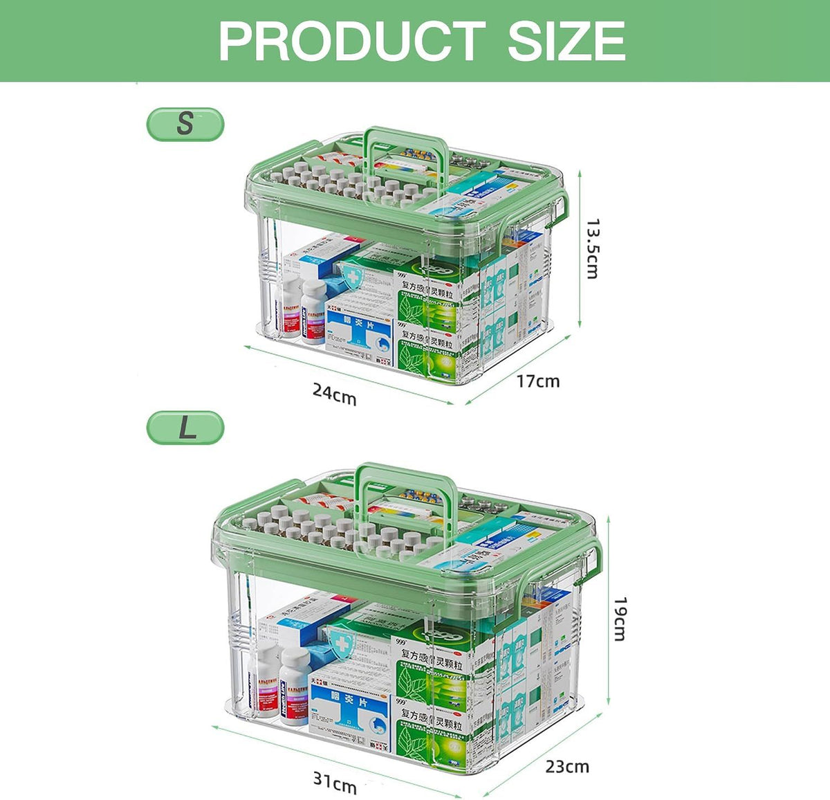 Medicine Storage Box, 2-Layer Multi Grid First Aid Medication Container, Portable Household Medicine Organizer Box with Lid, Size S