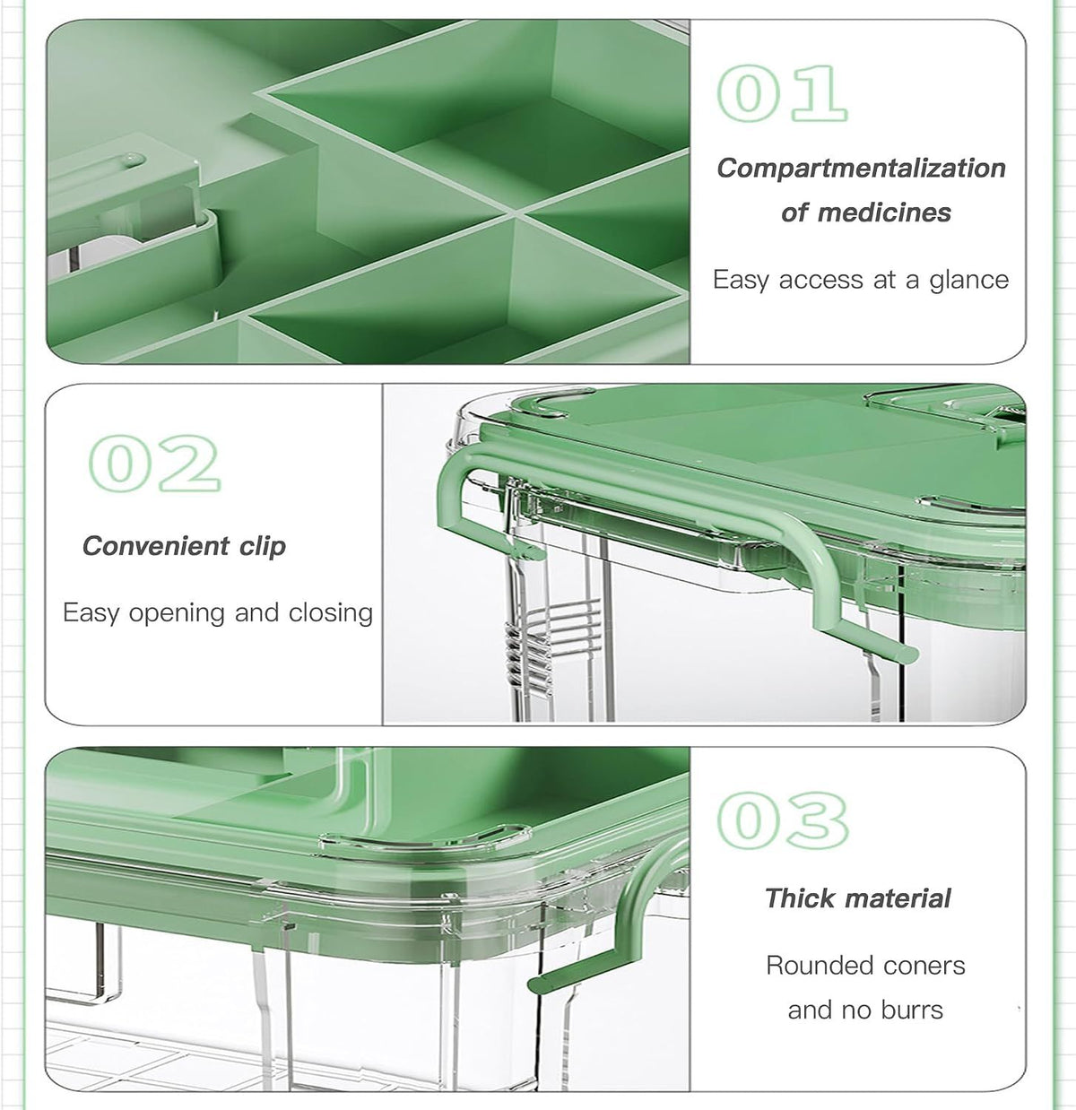 Medicine Storage Box, 2-Layer Multi Grid First Aid Medication Container, Portable Household Medicine Organizer Box with Lid, Size S