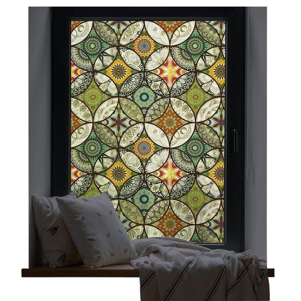 Stained Glass Effect Decorative Window Film, Static‑Free Self‑Adhesive Frosted Privacy Window Protective Film, 60cm x 200cm