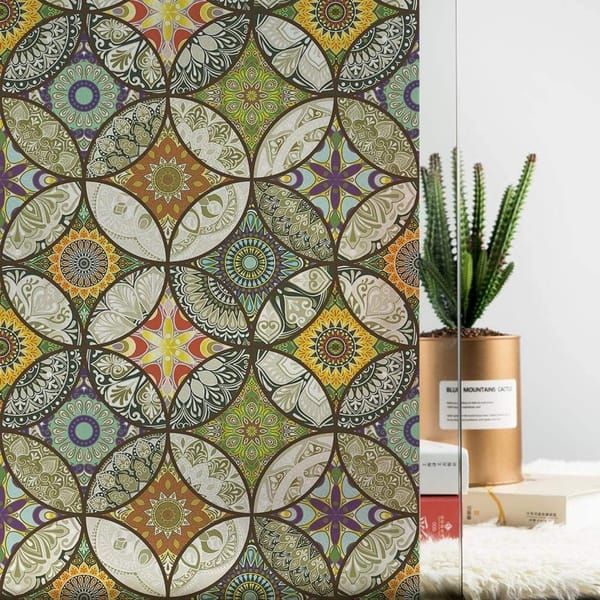 Stained Glass Effect Decorative Window Film, Static‑Free Self‑Adhesive Frosted Privacy Window Protective Film, 60cm x 200cm