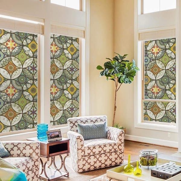 Stained Glass Effect Decorative Window Film, Static‑Free Self‑Adhesive Frosted Privacy Window Protective Film, 60cm x 200cm