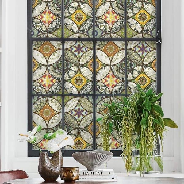 Stained Glass Effect Decorative Window Film, Static‑Free Self‑Adhesive Frosted Privacy Window Protective Film, 60cm x 200cm