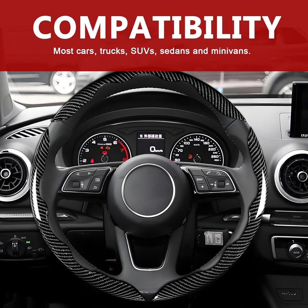 3pcs Universal Carbon Fiber Steering Wheel Cover - Anti-Slip & Segmented Design, Universal 99% Durable Steering Wheel Protector for Men and Women, Car Interior Accessory (Black)
