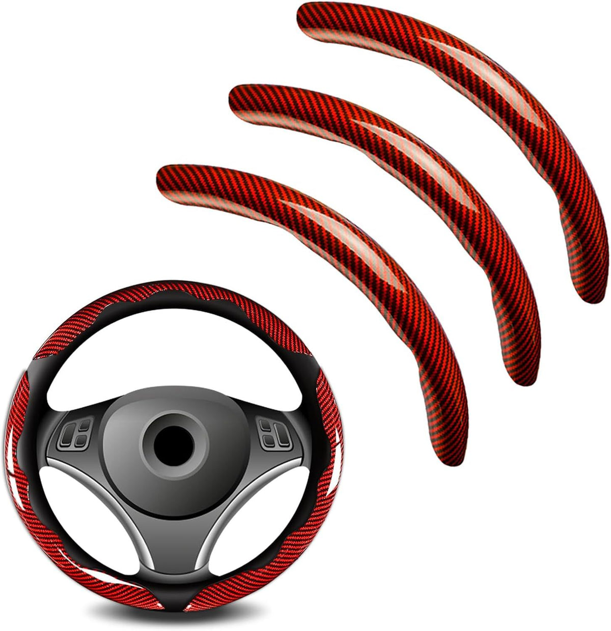 3pcs Universal Carbon Fiber Steering Wheel Cover - Anti-Slip & Segmented Design, Universal 99% Durable Steering Wheel Protector for Men and Women, Car Interior Accessory (Red)