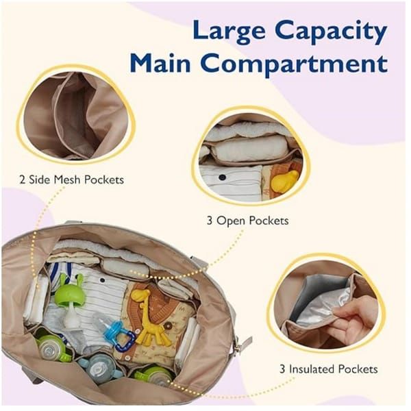Brown Large Quilted Diaper Bag Tote, Multi‑Functional Travel Baby Bag with Changing Mat & Pacifier Pouch, Stylish Maternity Hospital Bag for Labour & Delivery