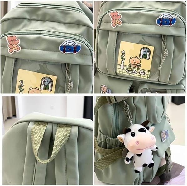 K‑Style Kids Backpack with Cute Accessories, 43×31cm Large Capacity School Backpack, Black Casual Daypack for Children & Teenagers