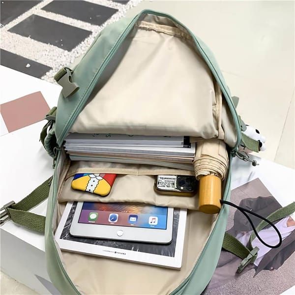 K‑Style Kids Backpack with Cute Accessories, 43×31cm Large Capacity School Backpack, Off‑White Casual Daypack for Children & Teenagers