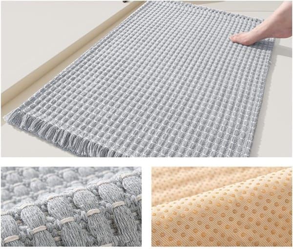 Soft Microfiber Farmhouse Bathroom Rug, Washable Kitchen Floor Mat, Woven Non‑Slip Bath Mat with Pure Tassels, Plush Woven Bathroom Carpet, Door Mat for Laundry Room, 20
