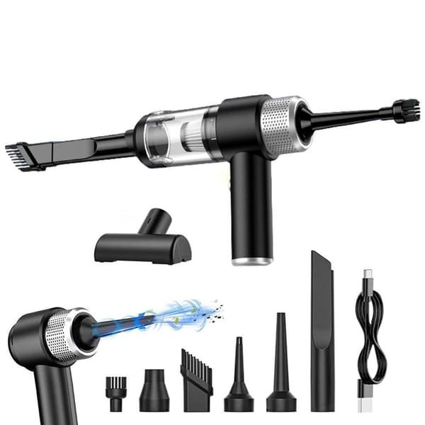 4‑in‑1 Handheld Car Vacuum Cleaner, Wireless Air Duster with LED Light, Portable Cordless Vacuum for Car, Home & Office, Black